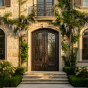 gloryirondoors classic arched thermal break iron double door with intricate scrollwork