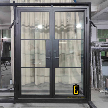 Modern 3 Lite Iron French Double Door with Square Top | FD247