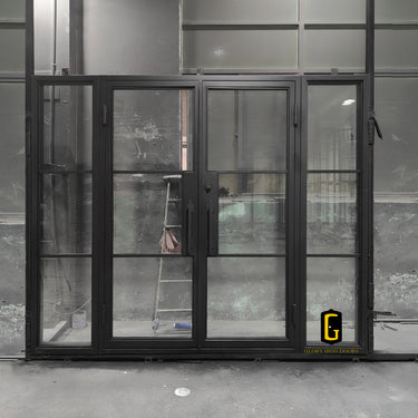 Thermal break 3 lite iron French double door with two sidelights