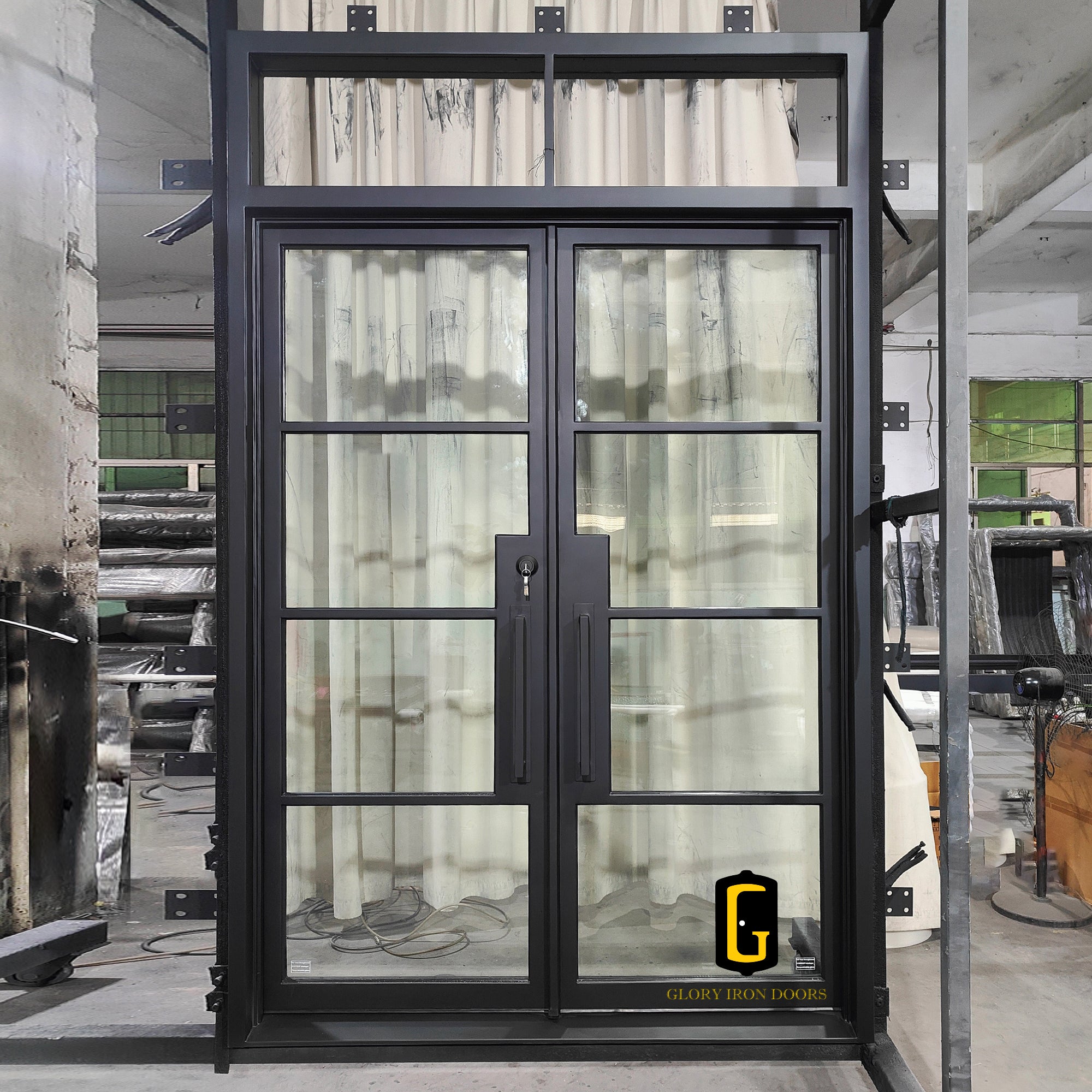 gloryirondoors thermal break iron french double door with transom and triple pane tempered glass