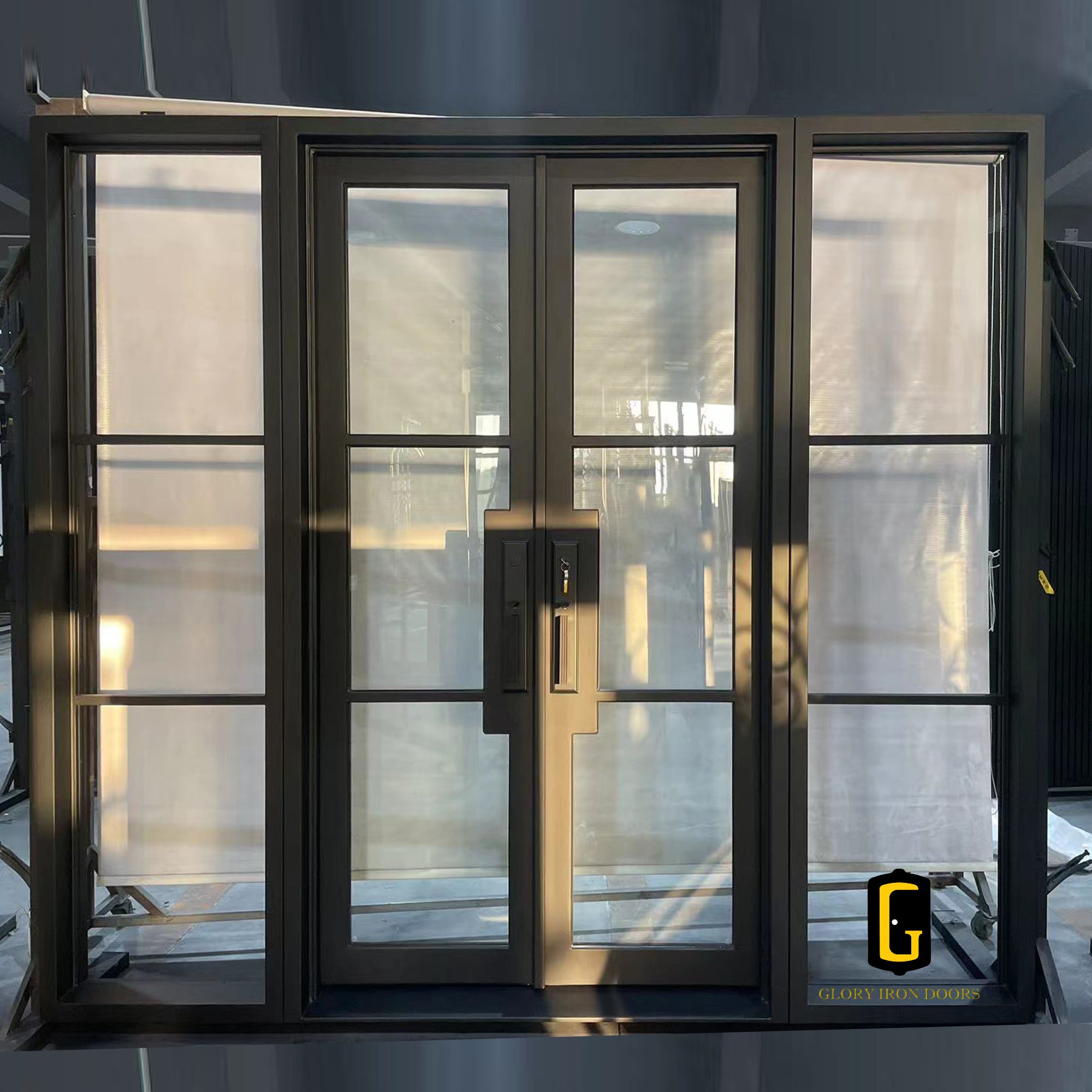 gloryirondoors thermal break iron french double door with two sidelights
