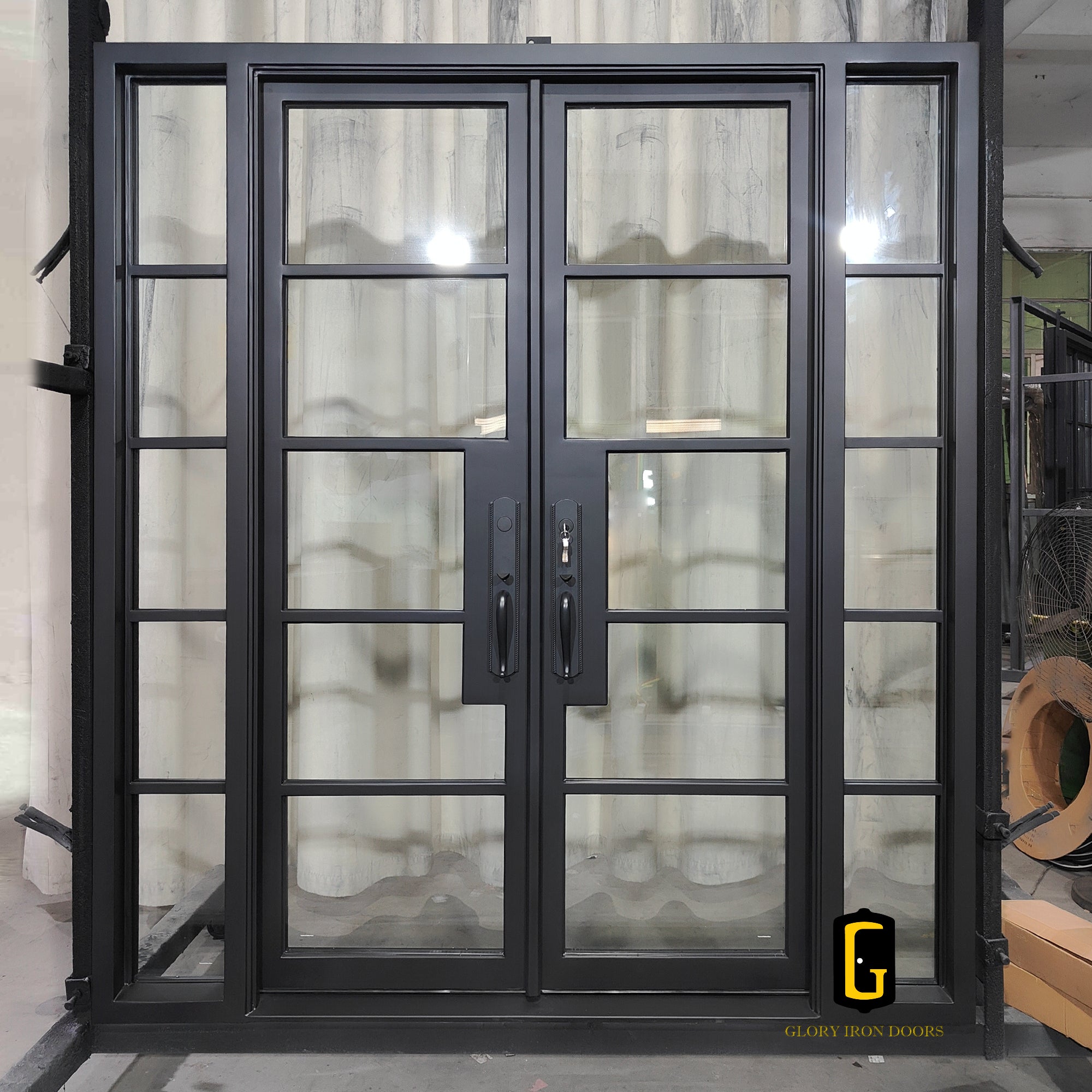 gloryirondoors thermal break iron french single door with two sidelights