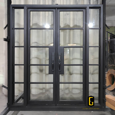Iron French Front door with sidelights and transom for grand entry