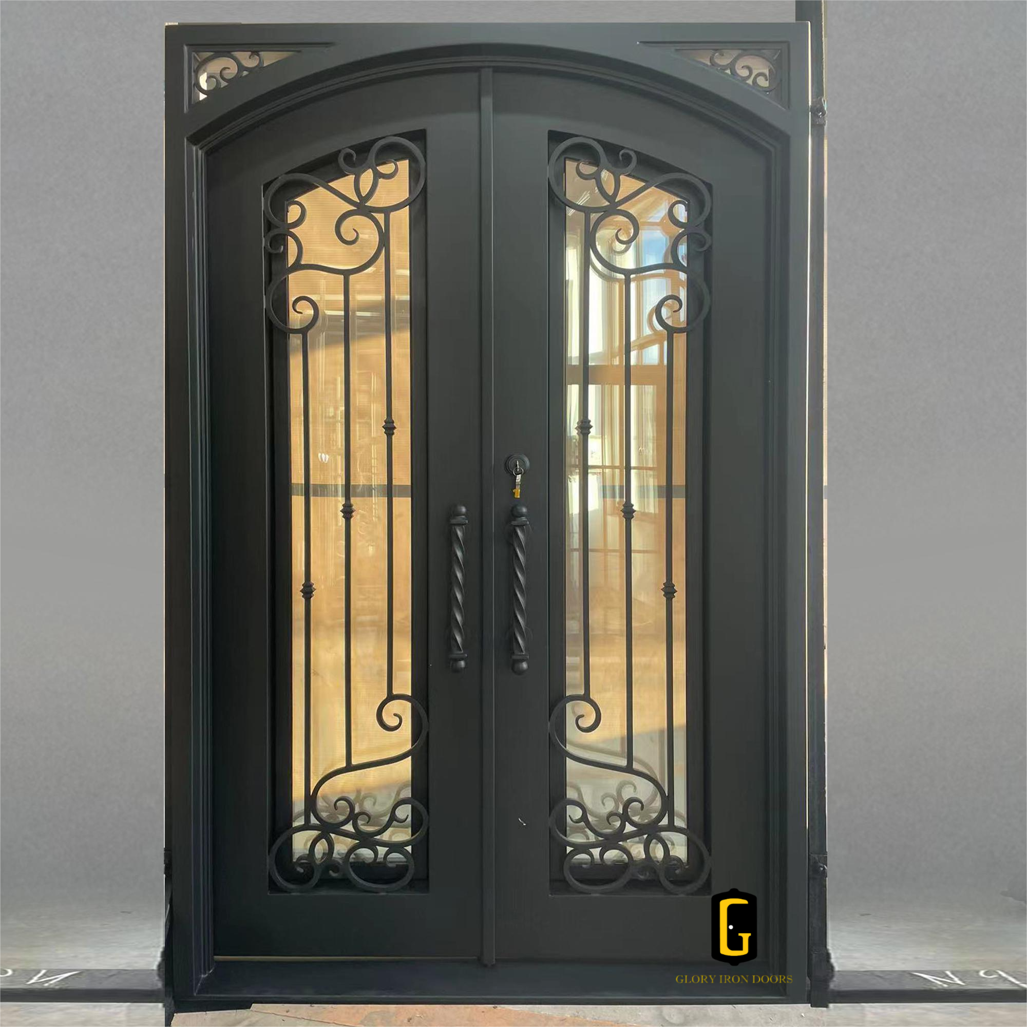 gid thermal break iron front double door with double pane glazed glass