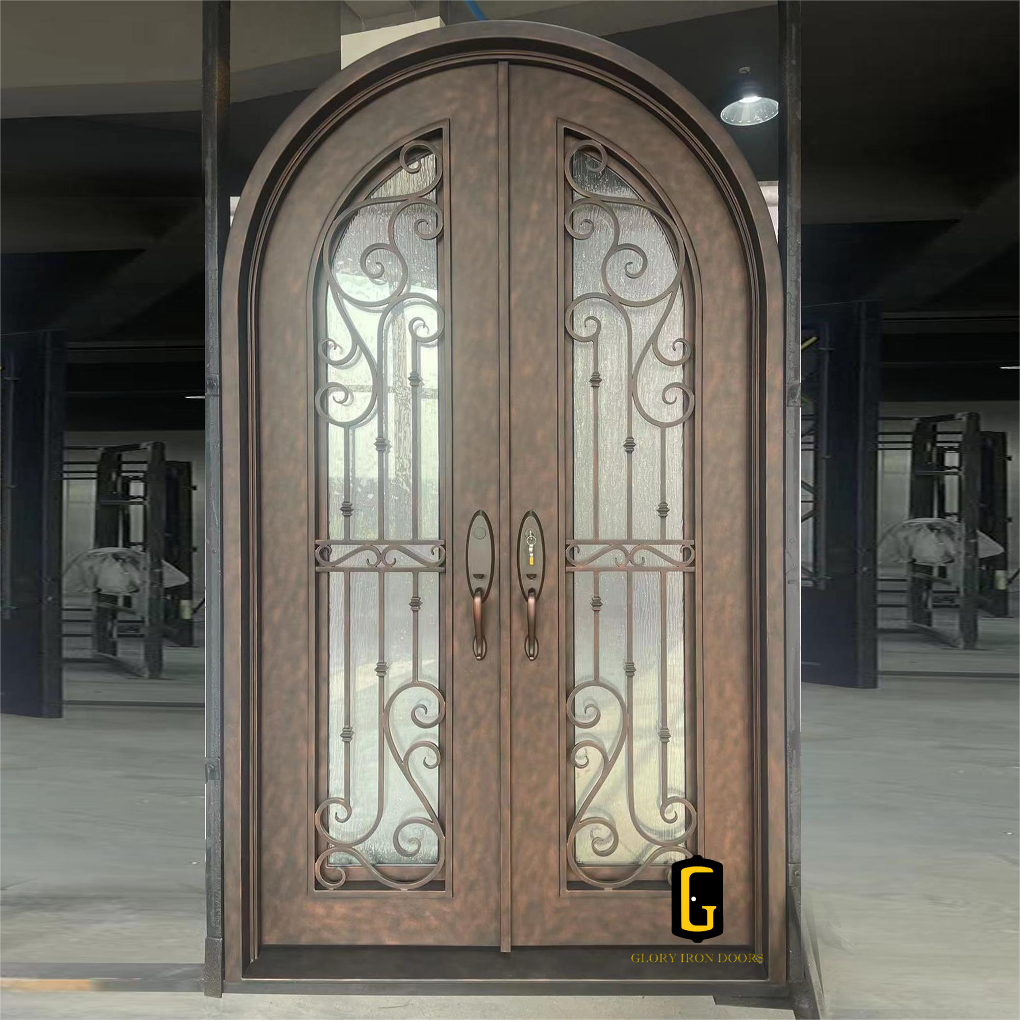 gloryirondoors custom size iron double door with round top