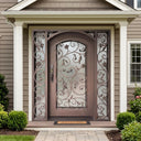 TED456 custom wrought iron front door with thermal break, handcrafted curved scroll design