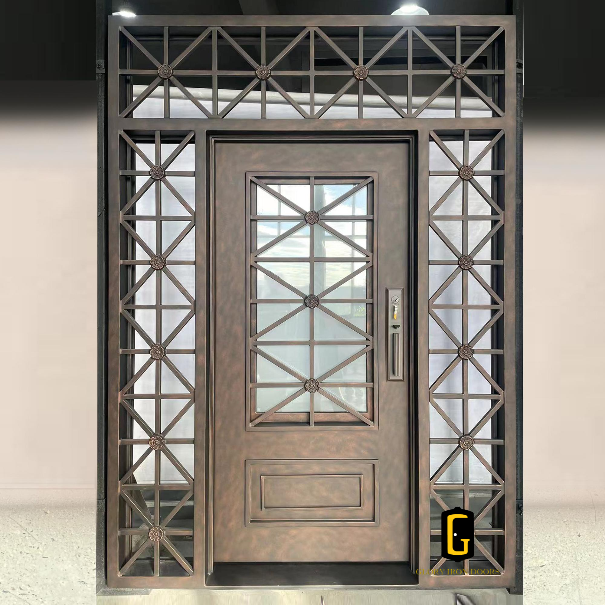 gloryirondoors thermal break iron single front door with sidelights and transom