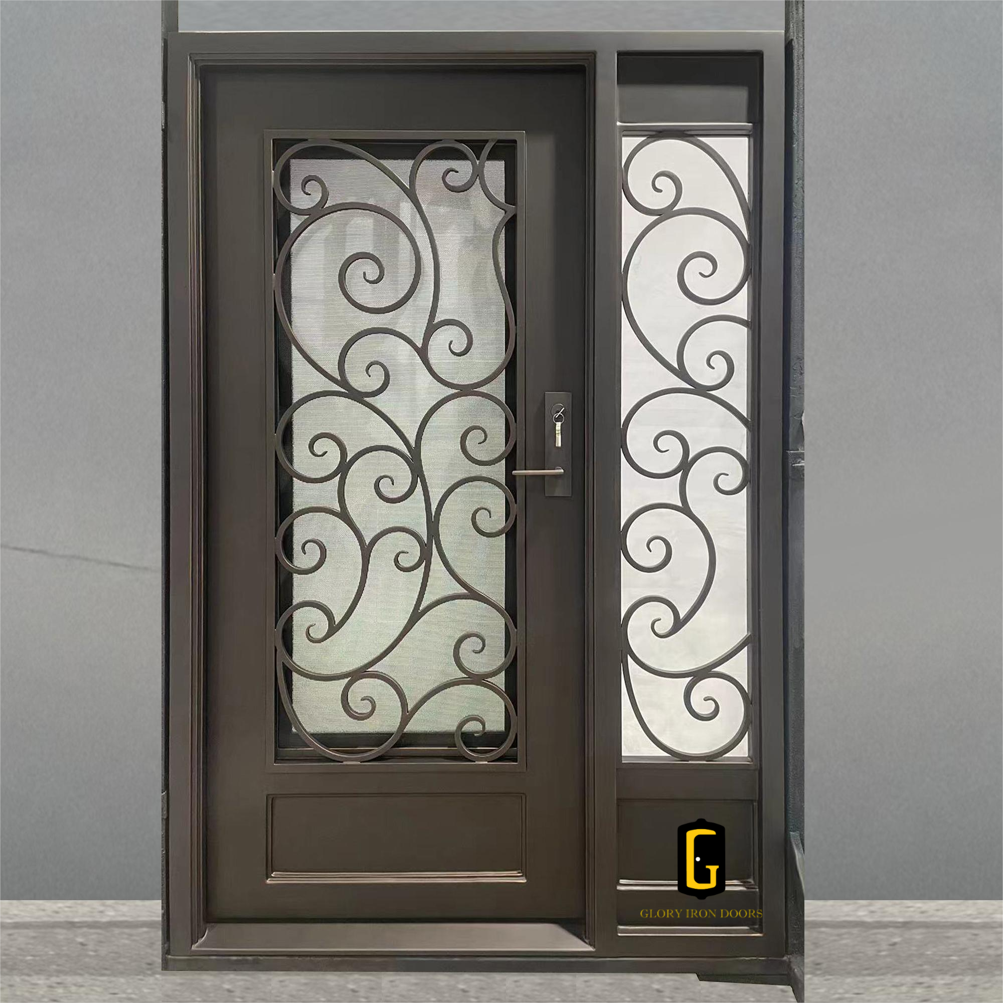 gloryirondoors iron single door with single sidelight in bronze color
