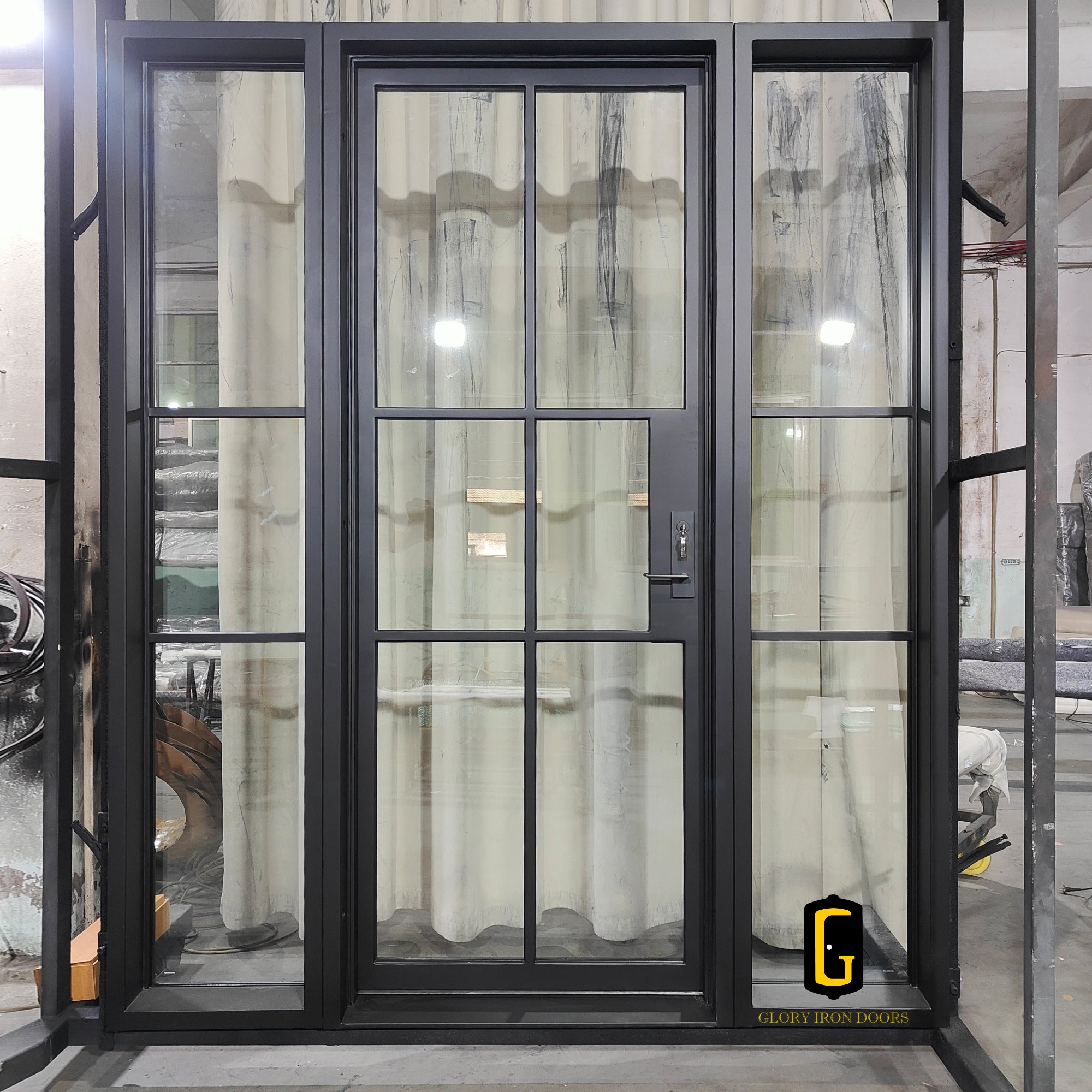 gloryirondoors thermal break single door with two sidelights and clear glass