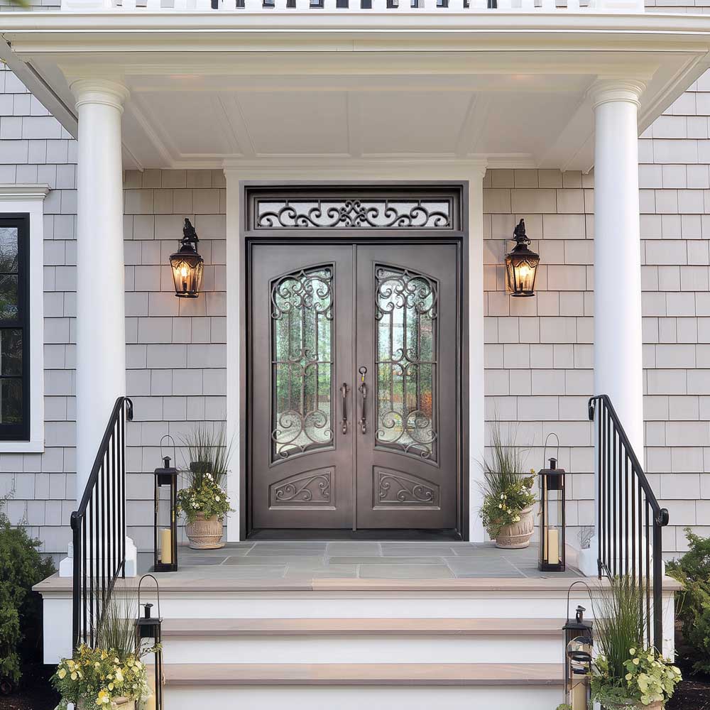 glory thermal break square top wrought iron front double door with transom