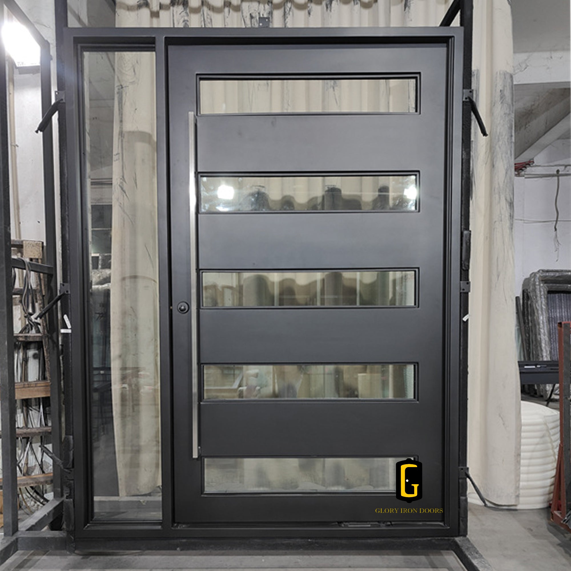 gloryirondoors iron pivot single door with sidelight and aluminum handle