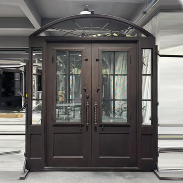 gid thermal break frech iron door with clear tempered glass