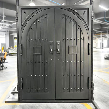 GID large size iron wrought entry double door with full solid panel