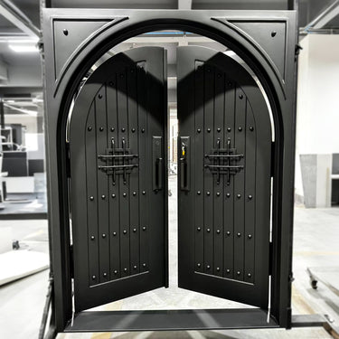 GID black color double iron door with square top