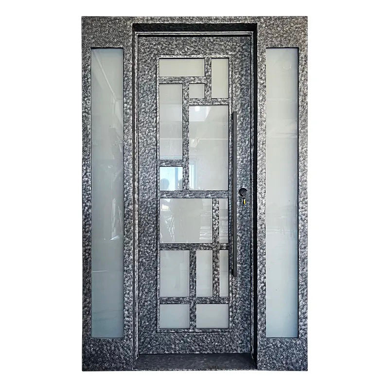 gloryirondoors aged pewter finish wrought iron single front door with two sidelights and long handle