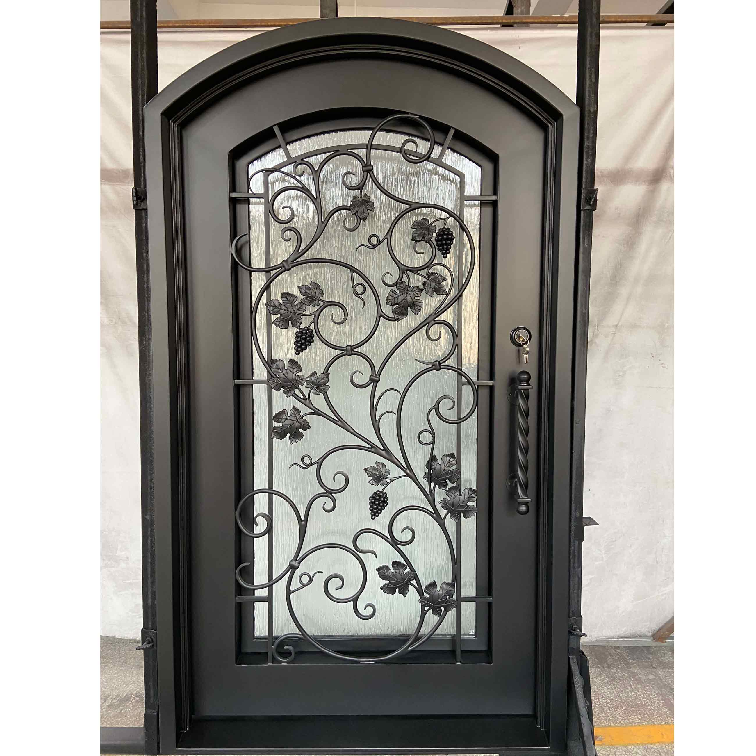 beautiful wrought iron entrance single door with eyebrow arched top