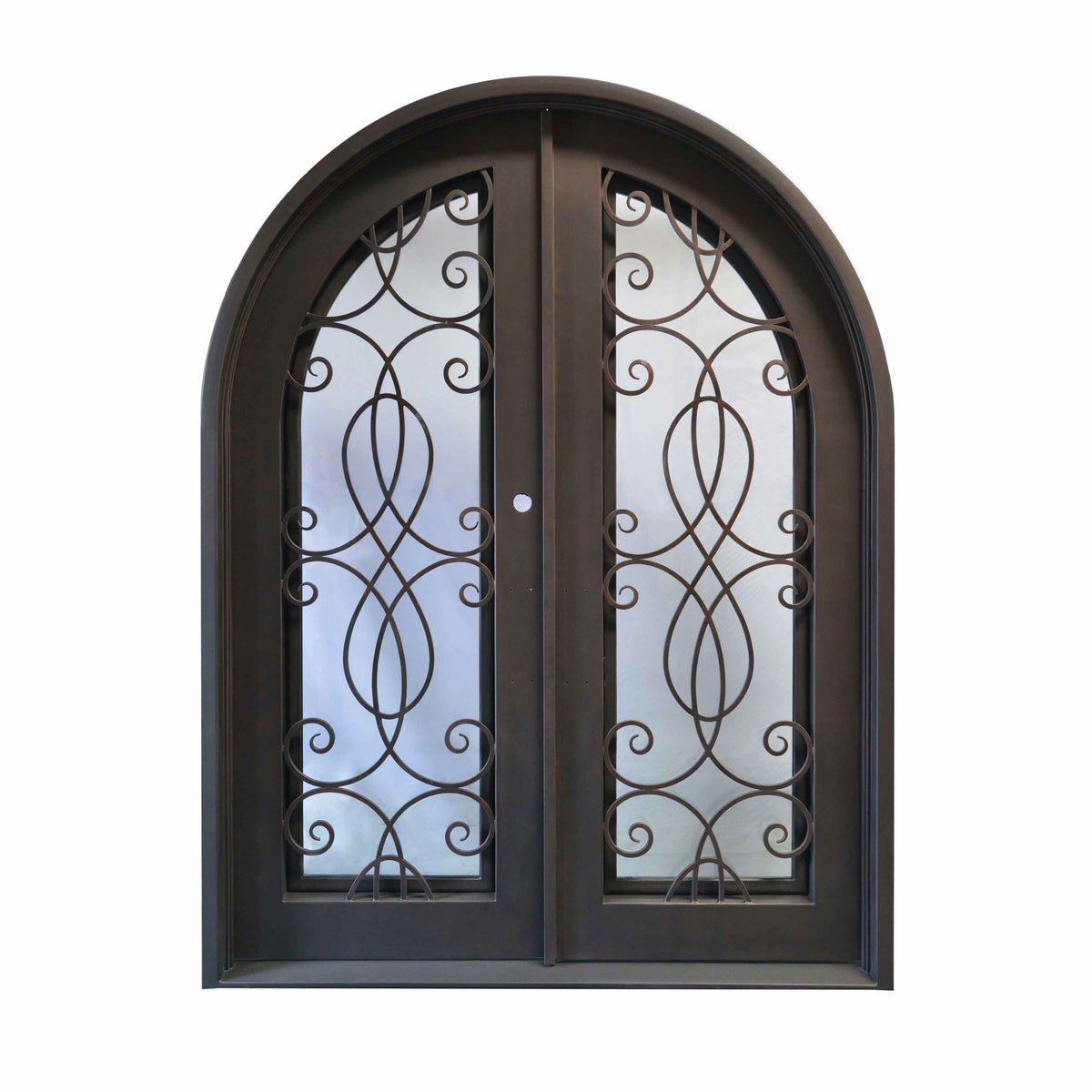 GID Large Iron Front Double Door Round Top Frosted Glass