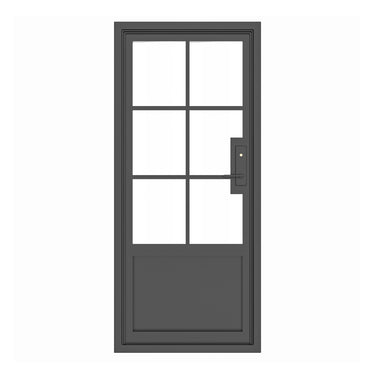 Custom iron French single door with lower kickplate