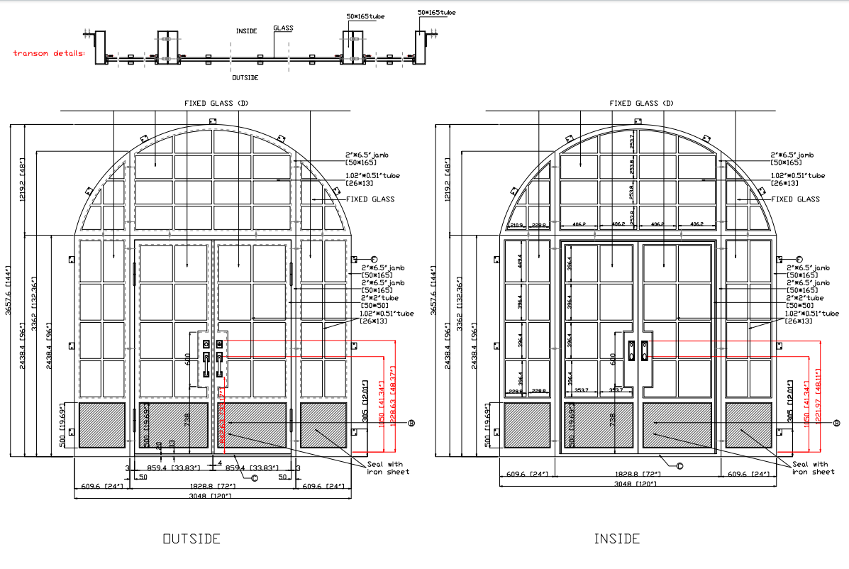 Deposit Custom Link for Tim GID Customized Iron Double French Door With Glass And Round Transom