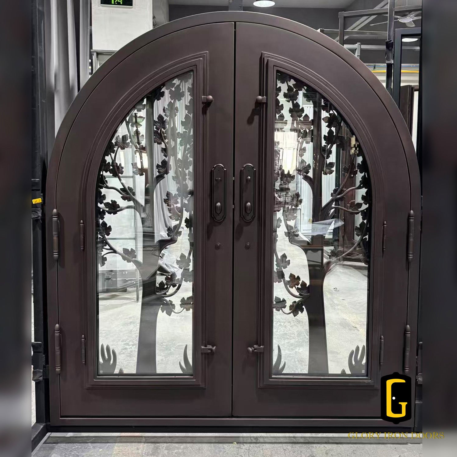 Decorative double door with ckear glass 