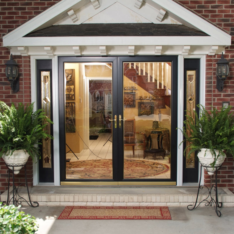 Double iron French door with narrow sidelights