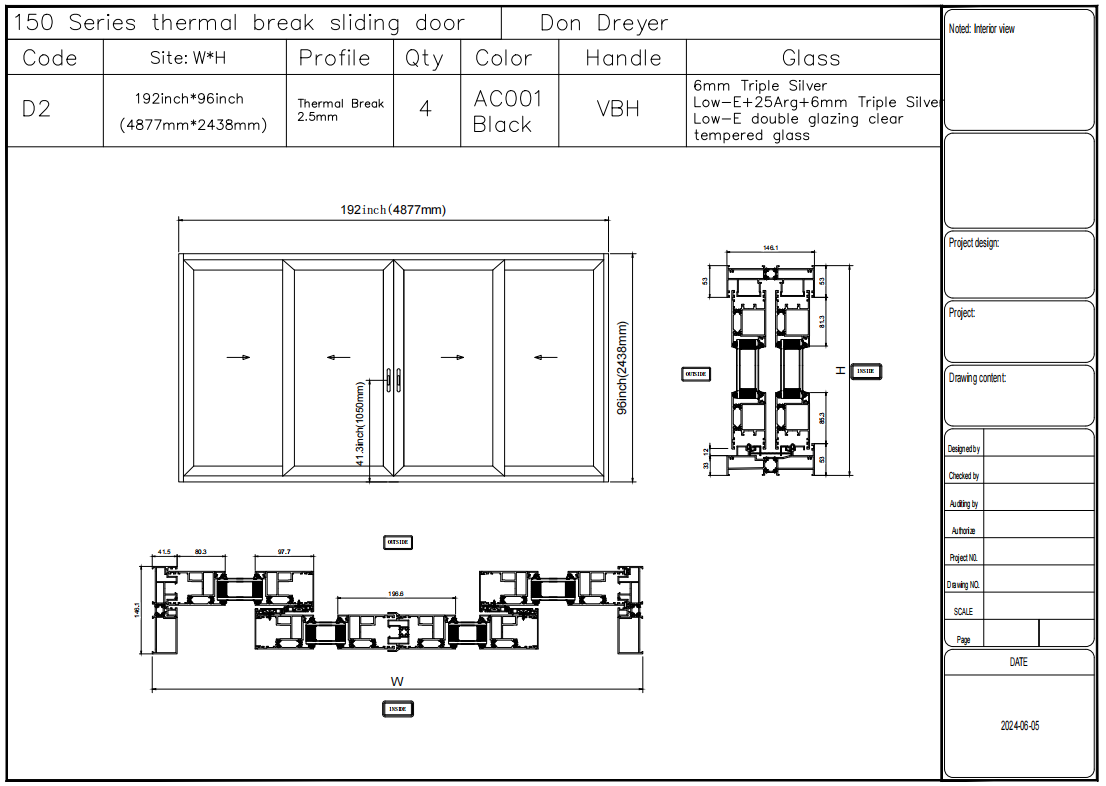 Deposit-2 Custom Link for Donald GID Matte Black Modern ALuminum Alloy Sliding 6 Panels Patio Door (3 sets)