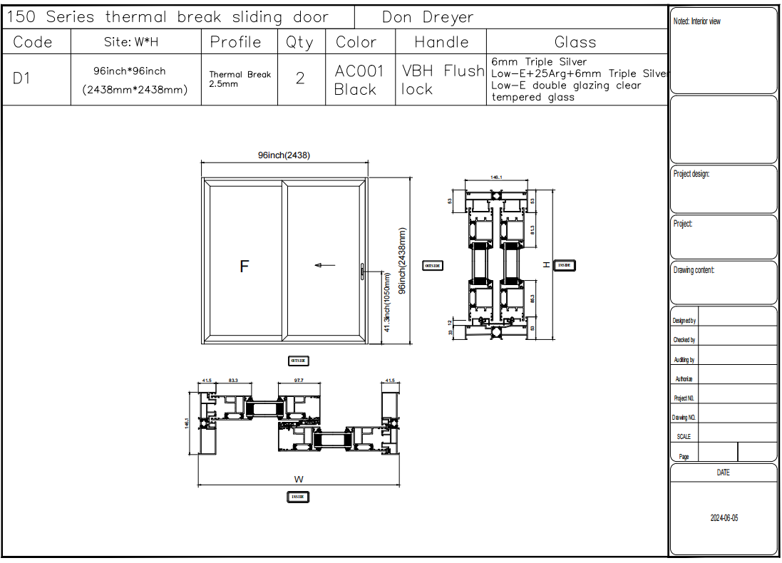 Balance Custom Link for Donald GID Matte Black Modern ALuminum Alloy Sliding 2 Panels Patio Door (2 sets)