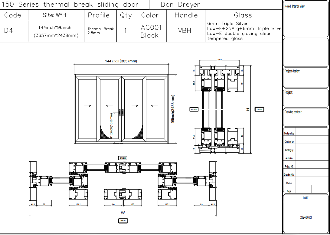 Deposit Custom Link for Donald GID Matte Black Modern ALuminum Alloy Sliding 4 Panels Patio Door (1 sets)