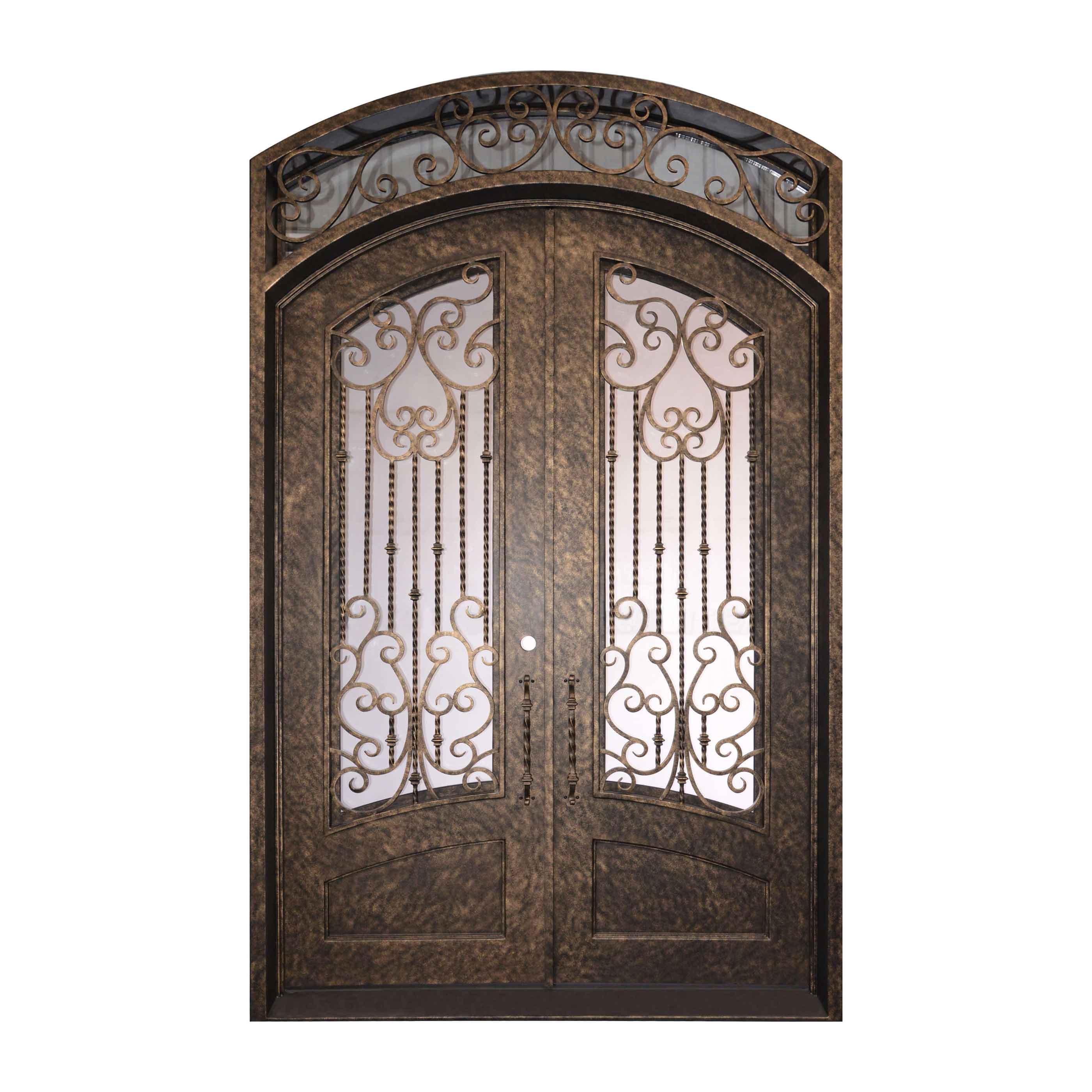 metal frame iron double door with arched top and arched transom