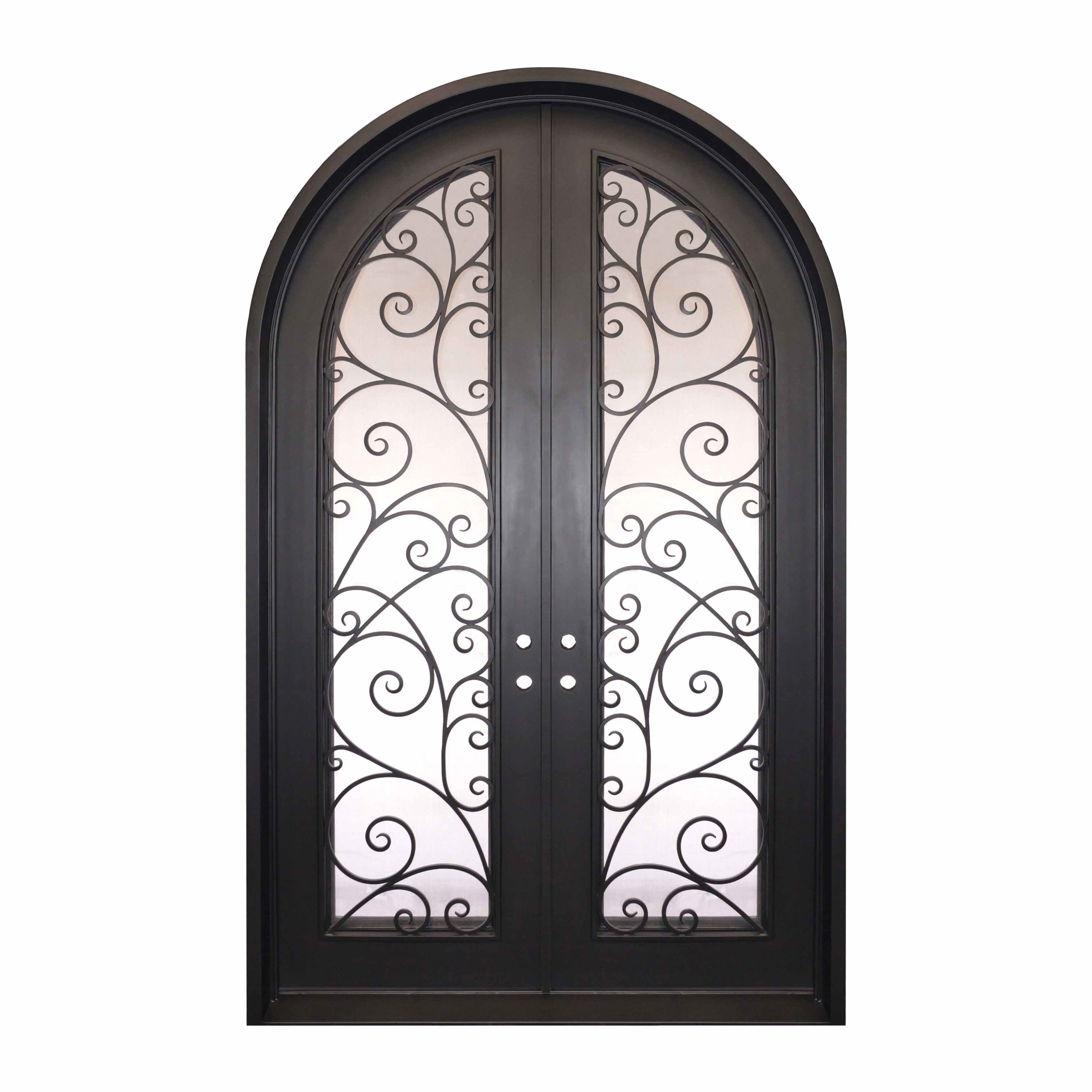 metal frame wrought iron double door with fully arched top