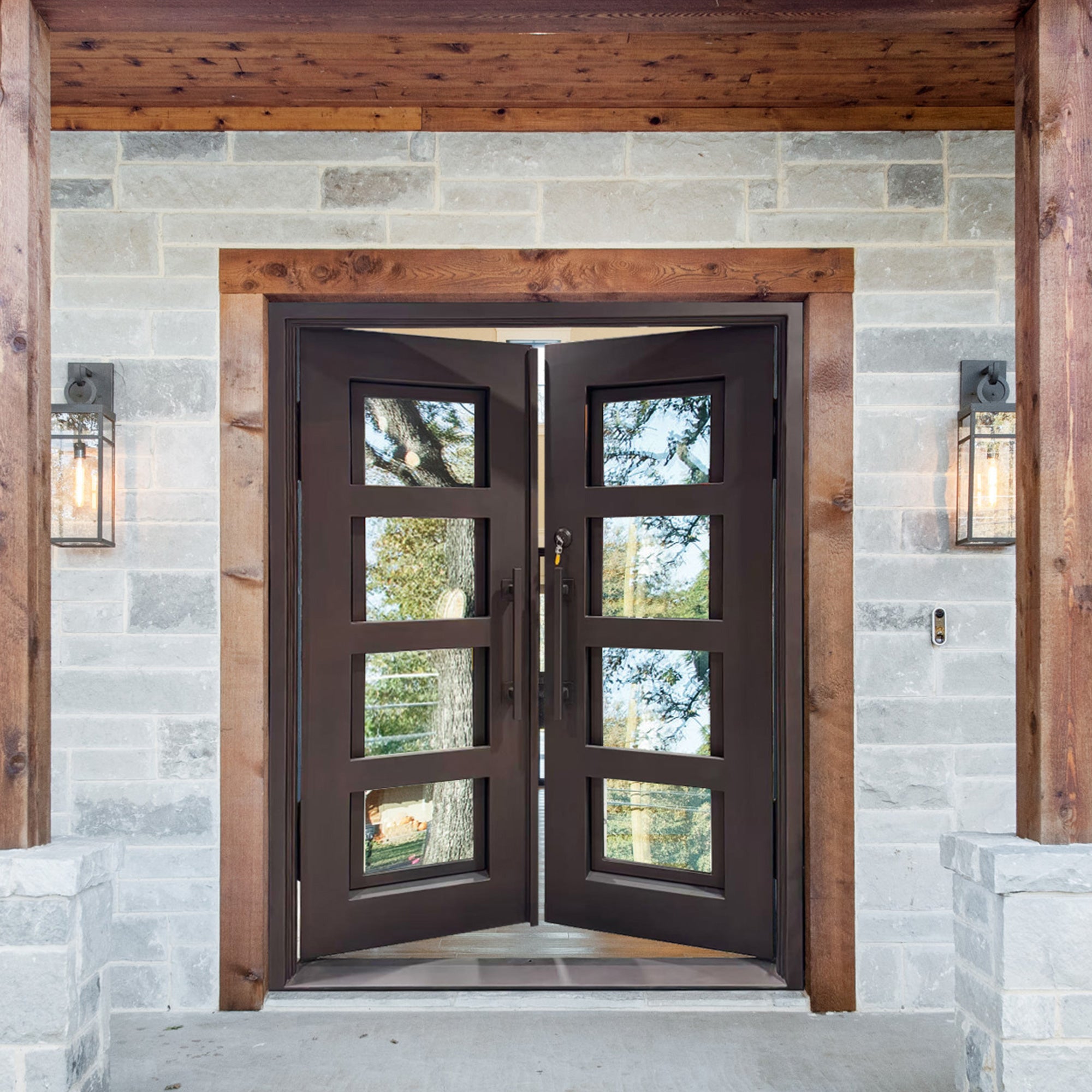 Custom wrought iron front double door with size 64x81 instock GED001-(Only 1 PC Available)