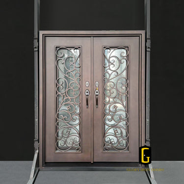 Scrollwork Wrought Iron Double Front Door | ED446