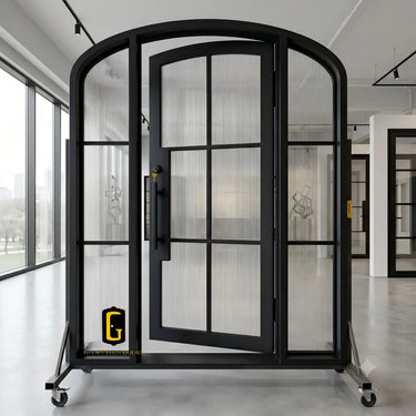 Modern black framed glass door