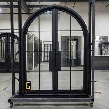 Round Top Iron French Double Door with Low-E Glass | FD287