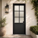 Thermal break steel French single door with frosted glass and kickplate