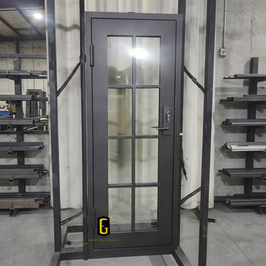 Single iron French entry door for modern home