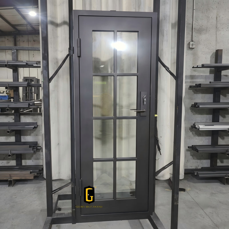 Single iron French entry door for modern home