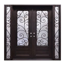 luxurious wrought iron entrance double door with two sidelights