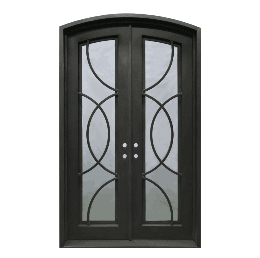 simple design wrought iron double door with arch top