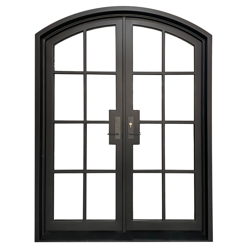Eyebrow steel French double door with 8 lites