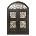 round transom wrought iron double door with crash bar