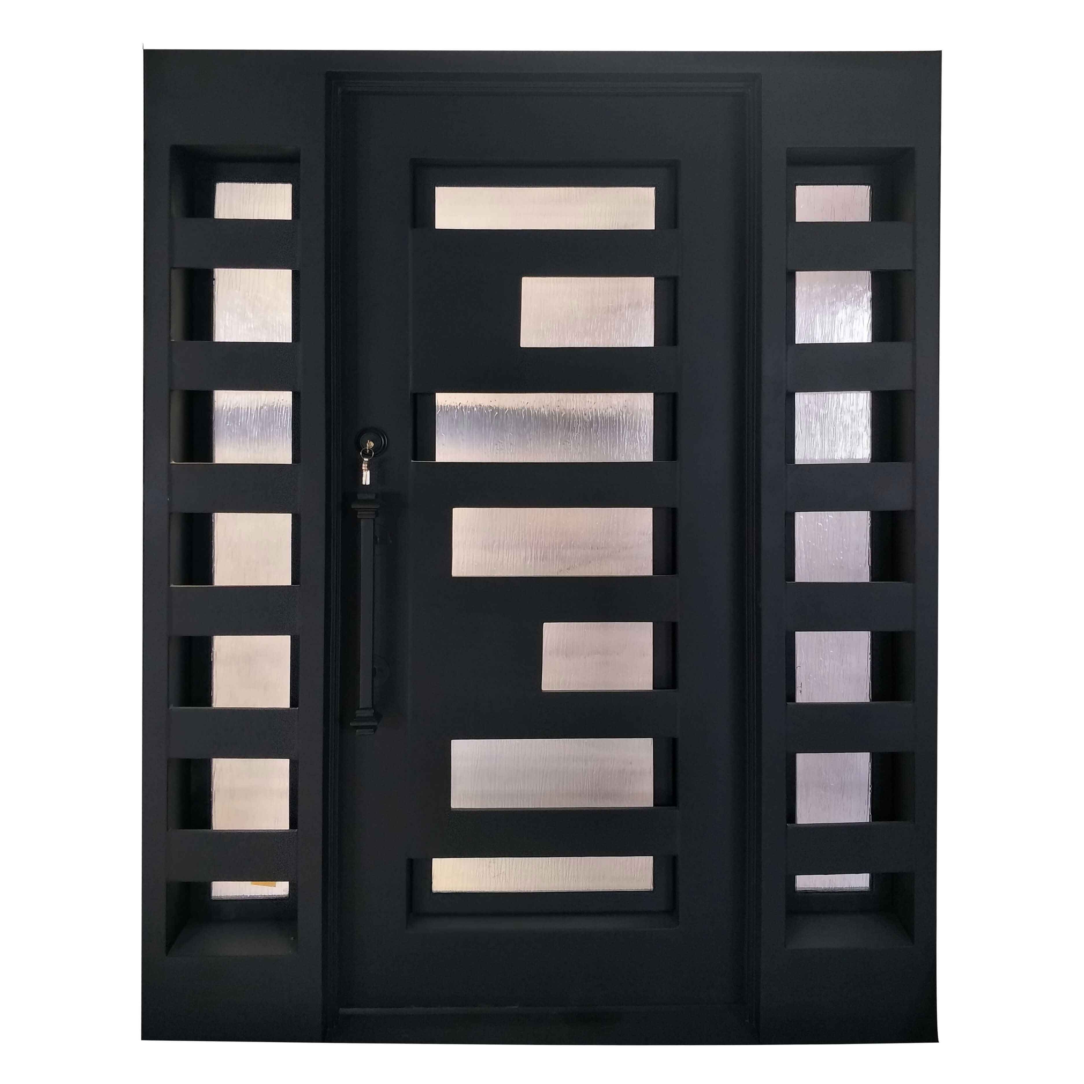 modern house design black iron single door with two sidelights