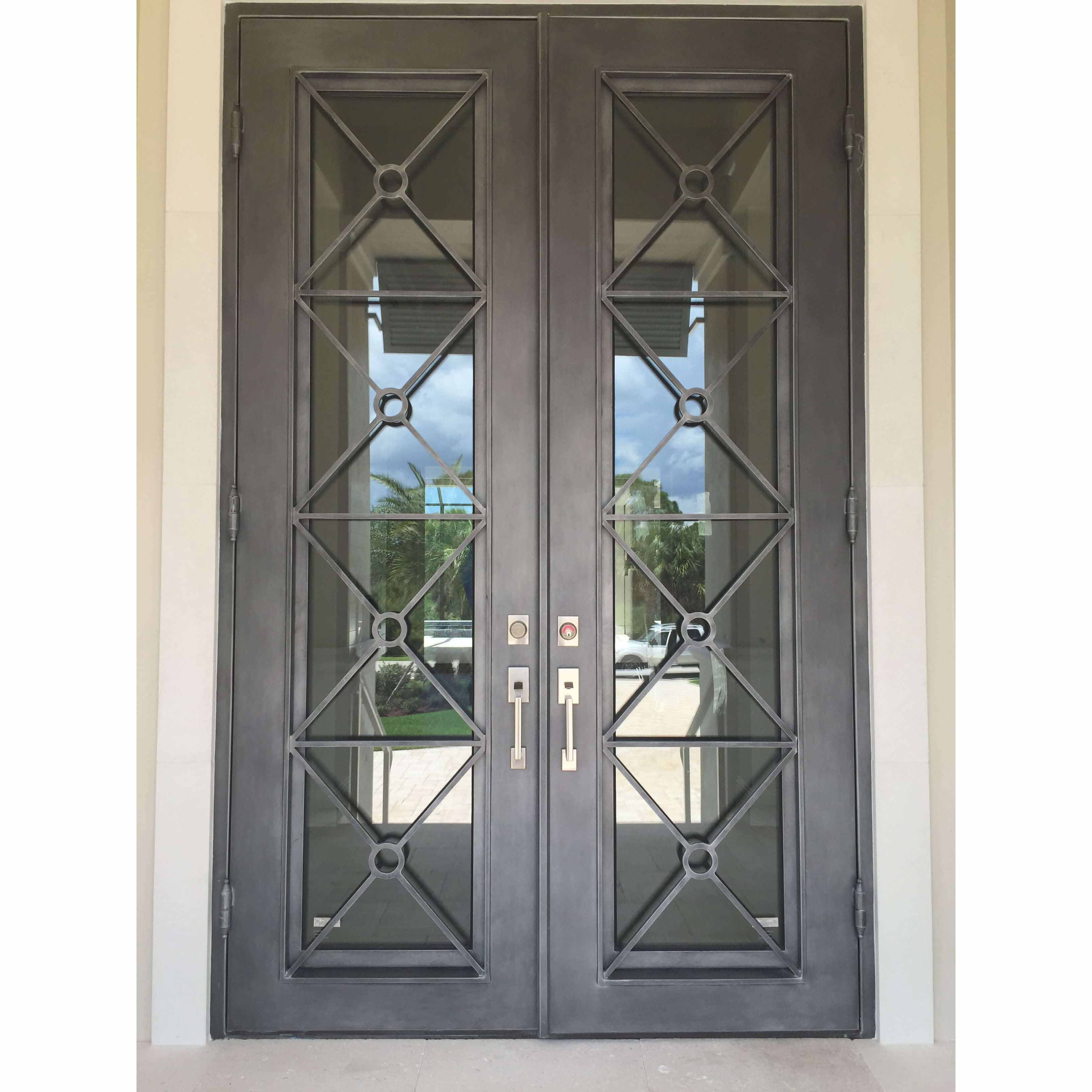 Metal iron double door with double pane low e clear glass