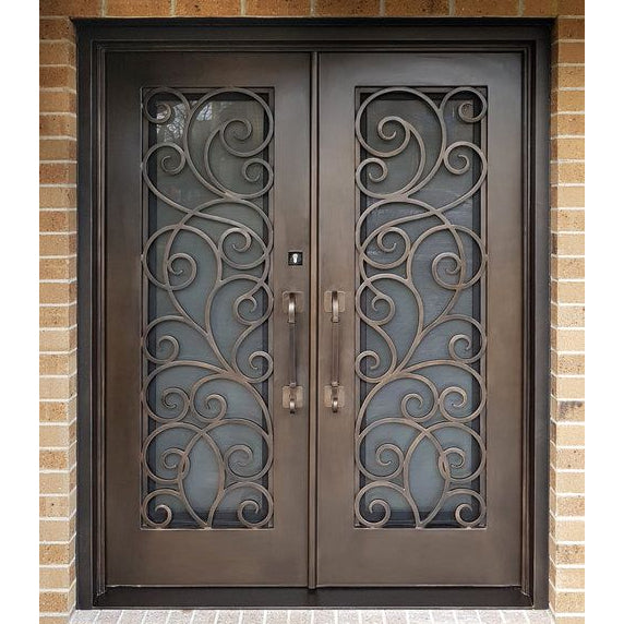 Big size iron forged double entrance door with square top