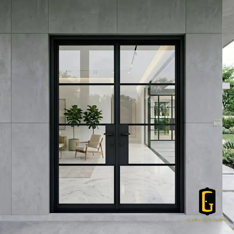 Thermal break steel French double door with square top