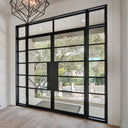 Thermal break iron French double door with sidelights and transom