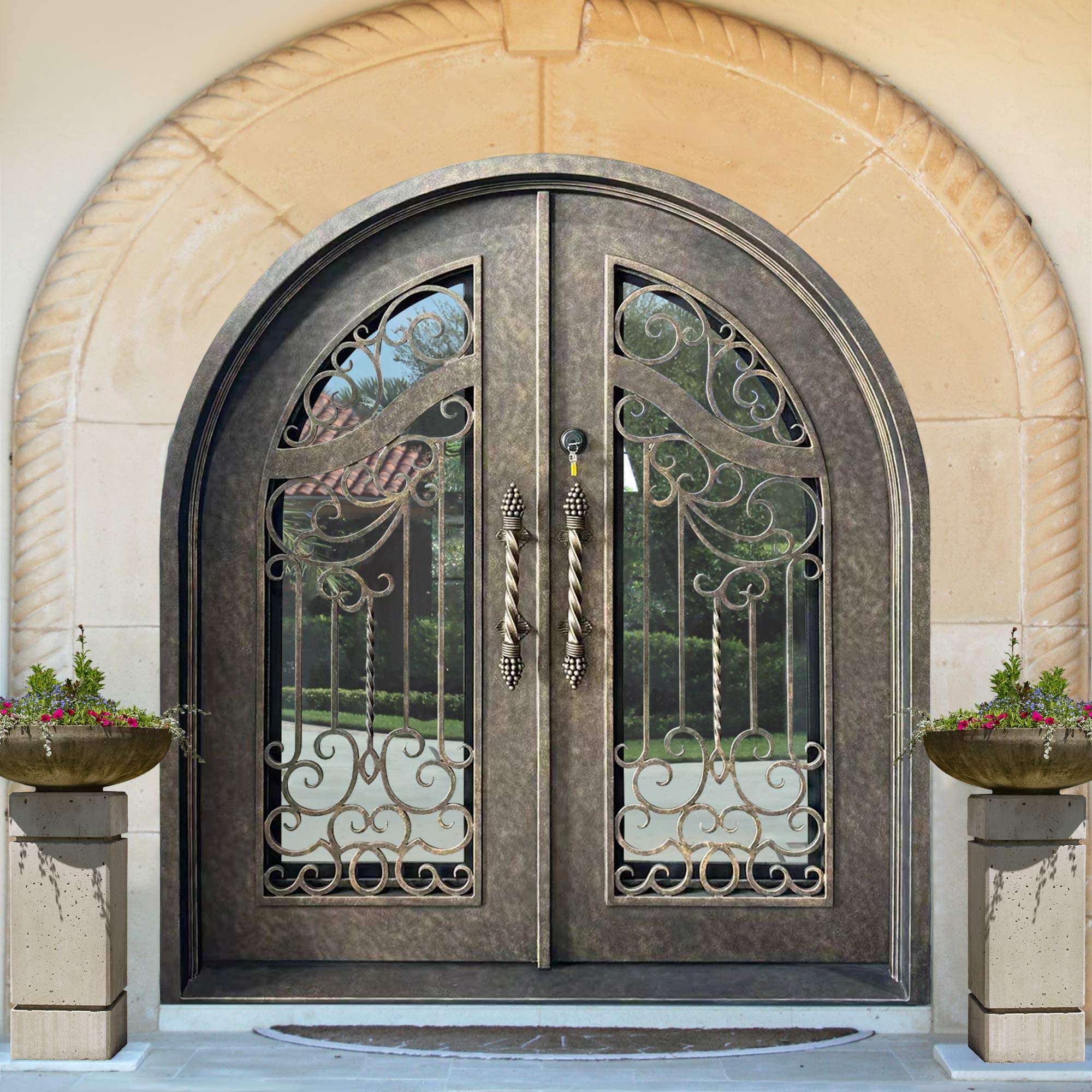 gloryirondoors iron double door with aged bronze color