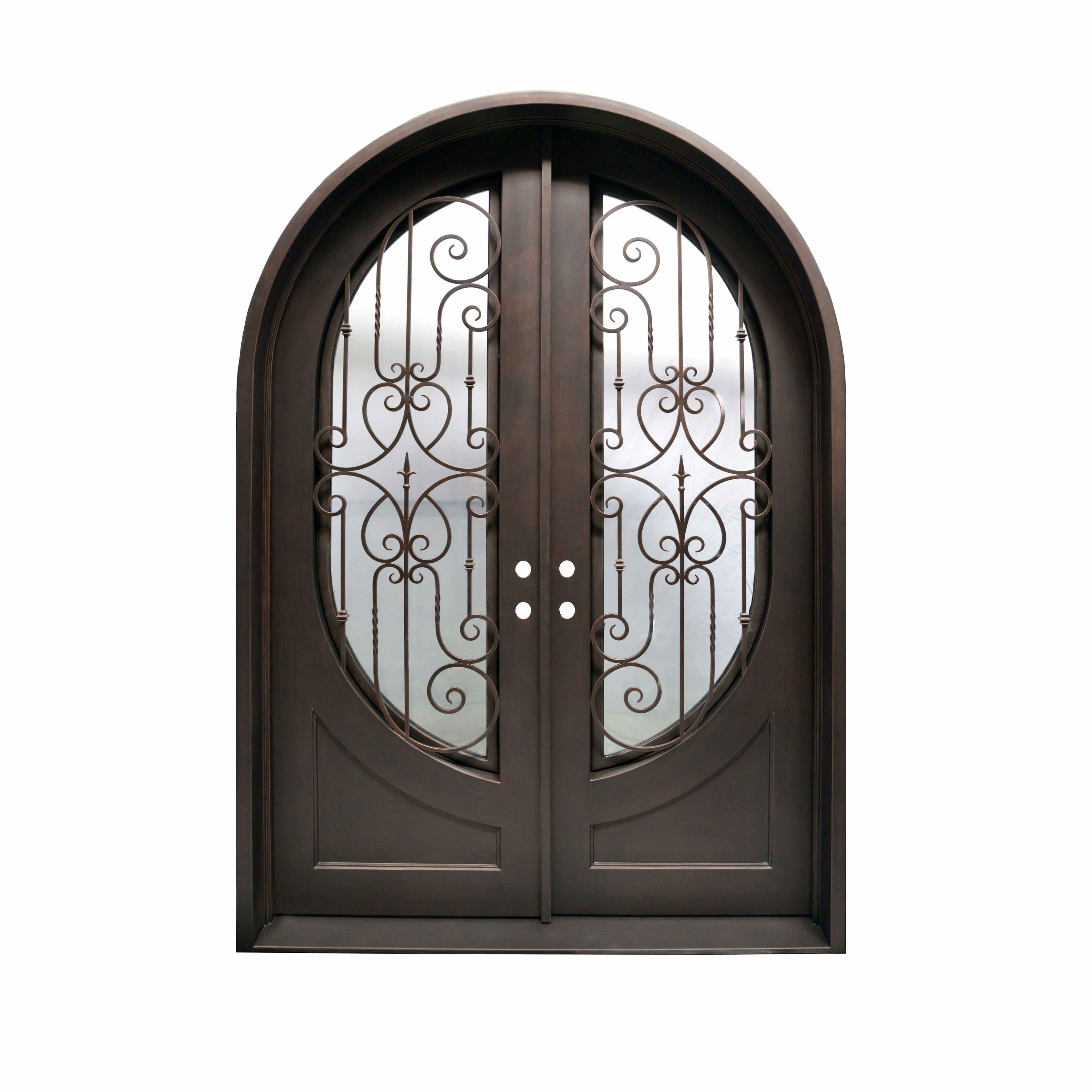 thermal break custom design iron steel double door with sandblast glass