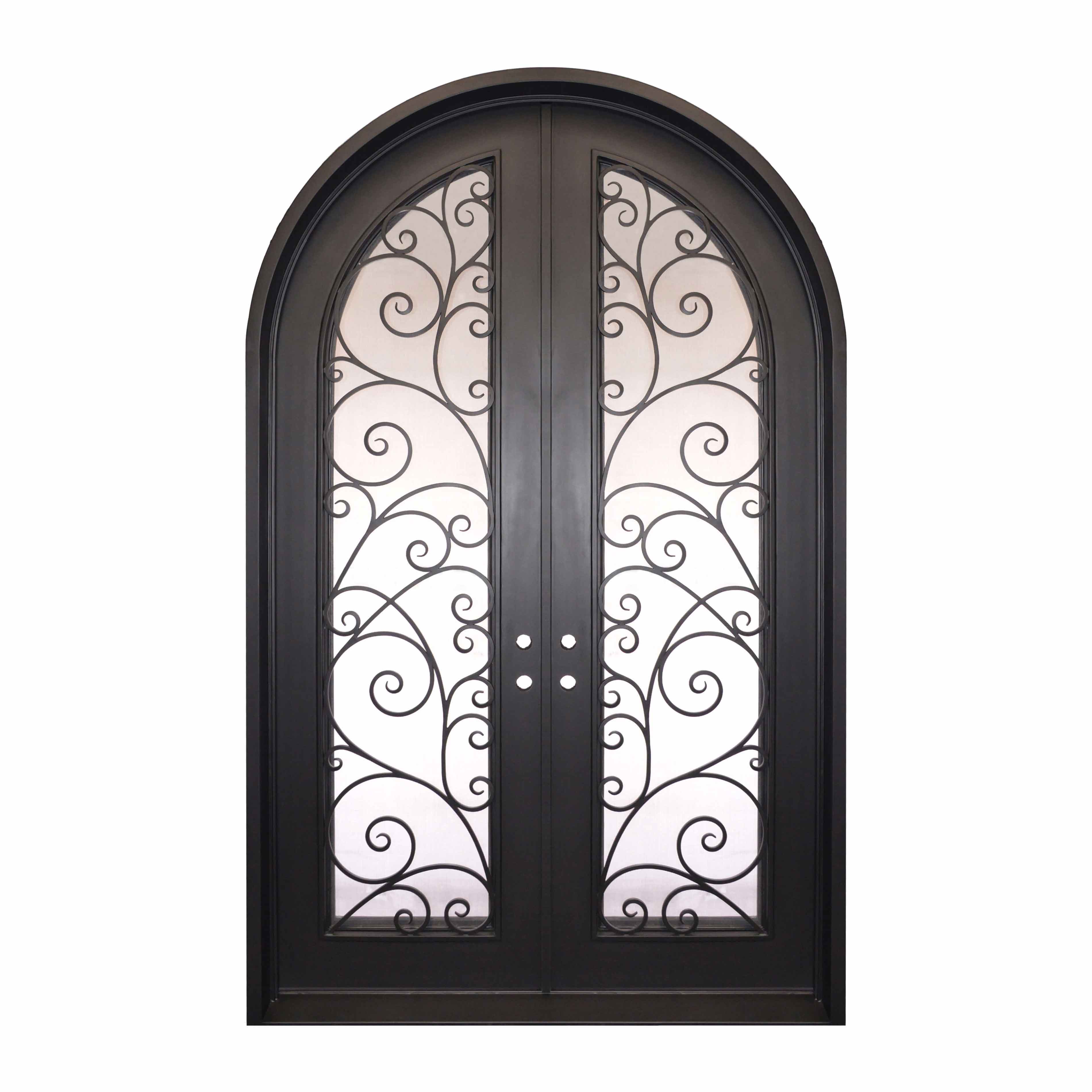 thermal break metal frame wrought iron double door with fully arched top