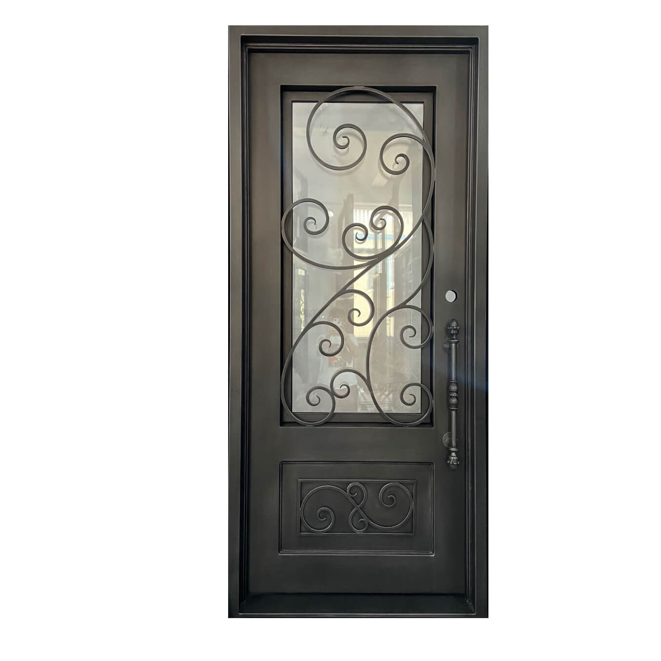 insulated square top crafted iron single door with frosted glass